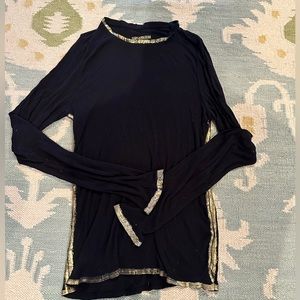 Zadig & Voltaire Willy gold trim long sleeve black top size M